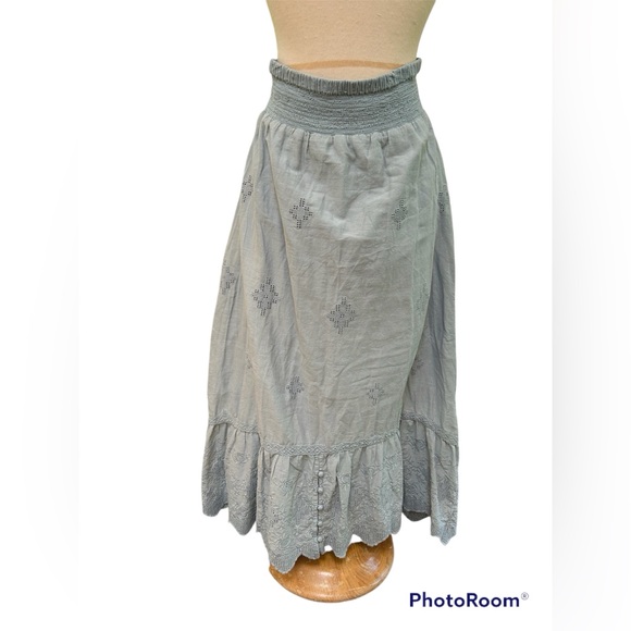 Soft Surroundings 100% cotton lined embroidered eyelet tiered peasant maxi skirt - Picture 1 of 8